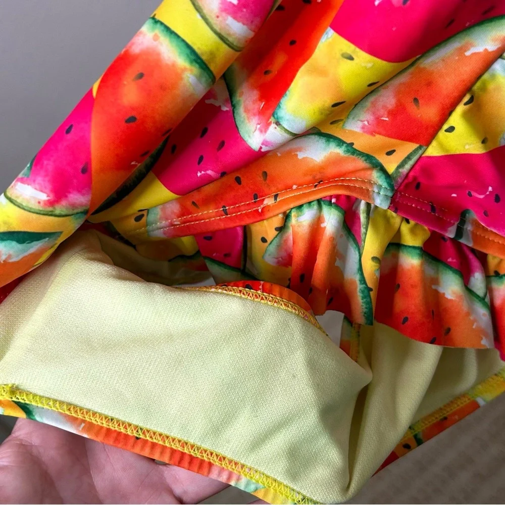 Juicy Couture watermelon print one piece ruffle detail swimsuit